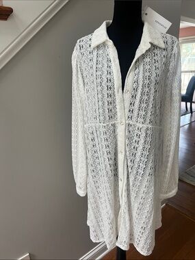 Anniewear White Lace Button-Front Dress